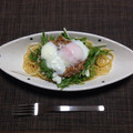 多治見のおまめん's cooksnap of when they made ＊納豆と水菜の和風パスタ ～温玉のせ～＊.
