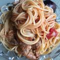 larvitar's cooksnap of when they made 余った豚肉消費！ナスとトマトのパスタ.