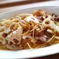 hs☆'s cooksnap of when they made 豚肉とレンコンのおかずパスタ.
