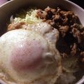 だとん's cooksnap of when they made ひき肉の和風ロコモコ丼.