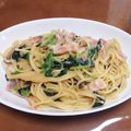 ♡kkk♡'s cooksnap of when they made ほうれん草としめじのクリームパスタ.