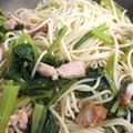 ちびっこゆいまま's cooksnap of when they made 小松菜とベーコンのめんつゆバターパスタ.