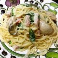 九州女。。。's cooksnap of when they made 春菊とベーコンの柚子胡椒クリームパスタ.