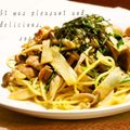 sora0404's cooksnap of when they made 水菜キノコdeバター醤油な和風パスタ.