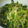 Bururin's cooksnap of when they made 大根葉とさくら海老のごま油炒め.