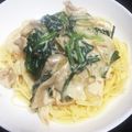Miきてぃー's cooksnap of when they made 鮭とほうれん草のクリームパスタ♡.