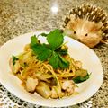 るるおか's cooksnap of when they made 甘辛鶏とごぼう、三つ葉のスパゲティ.