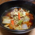 takabon's cooksnap of when they made 挽き肉 白菜 もやし ピリ辛味噌スープ！.