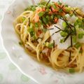 pitachan1's cooksnap of when they made 鮭フレークとおろし納豆のスパゲッティー.