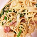 mymilty's cooksnap of when they made かぶとほうれん草と貝柱のクリームパスタ.