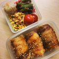hachika♡'s cooksnap of when they made 肉巻きおにぎりエノキ入☆ガッツリ弁当に◎.