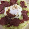 premegu's cooksnap of when they made キャベツとサラミの巣ごもり卵.