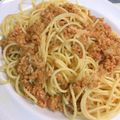 のんのんLOVE's cooksnap of when they made 鮭フレークとおろし納豆のスパゲッティー.