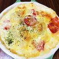acarinmama's cooksnap of when they made 水餃子のピザ風グラタン☆.
