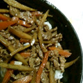poohponchi's cooksnap of when they made 牛肉×牛蒡が鉄板☆牛ごぼうのしぐれ煮丼☆.