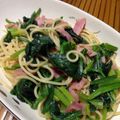 花柄エプロン's cooksnap of when they made ほうれん草とベーコンの和風パスタ.