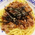 はるか♩♪'s cooksnap of when they made 麺つゆで簡単☆鳥挽肉と納豆パスタ.