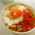 音まま's cooksnap of when they made 和風でさっぱり〜ベーコンエッグキャベ丼♪.
