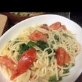 いちごぅ's cooksnap of when they made 簡単*トマトと大葉の爽やかクリームパスタ.