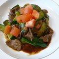 horseland's cooksnap of when they made 牛肉とトマトとキュウリの生姜豆板醤炒め.