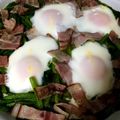 ミラクルおやじ's cooksnap of when they made レンジ♡ほうれん草とベーコンの巣ごもり風.