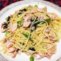 ともことなおみつ's cooksnap of when they made ◎鮭ほうれん草しめじのクリームパスタ◎.