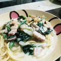 あゆみα's cooksnap of when they made ほうれん草とベーコンのクリームスパゲティ.