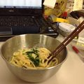 見習いお局's cooksnap of when they made ＊春菊と明太子のクリームパスタ＊.