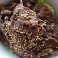 なごり's cooksnap of when they made 安いお肉でよくばり牛豚焼き肉丼♪.