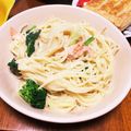 Aacocom's cooksnap of when they made 鮭とほうれん草のクリームパスタ.