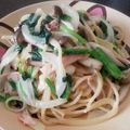 mkn♪'s cooksnap of when they made ＊きのことベーコンのクリームパスタ＊.