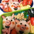 はるそーママ's cooksnap of when they made 簡単キャラ弁☆ぶたさんおにぎり弁当.