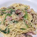 かおるルル's cooksnap of when they made 春菊とベーコンの柚子胡椒クリームパスタ.