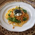 にゃおれ's cooksnap of when they made オクラなめたけとポーチドエッグのパスタ.