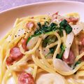 YuccaYukka's cooksnap of when they made ほうれん草とベーコンのクリームスパゲティ.