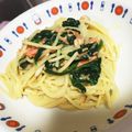 はるたろ☆'s cooksnap of when they made 鮭のほうれん草きのこクリームパスタ.