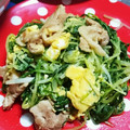 ひっかー☆food's cooksnap of when they made パパッと一人ごはん、水菜と豚肉の卵とじ.