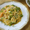 しのばぁたん's cooksnap of when they made 絹さやカニカマの卵とじ.