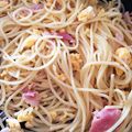 おやつ缶's cooksnap of when they made 簡単！卵とベーコンとバジルのパスタ.