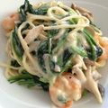 mame213's cooksnap of when they made 海老とほうれん草のクリームパスタ.