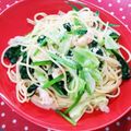 SSmamSS's cooksnap of when they made ほうれん草と海老で贅沢オイルパスタ☆.