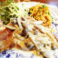 rukoyon's cooksnap of when they made 豚ロースステーキきのこのクリームソース.
