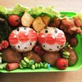 sakana65's cooksnap of when they made キティ♡アンパンマンのかぶりものキャラ弁.