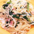 どもごんぶ's cooksnap of when they made 春菊とベーコンの柚子胡椒クリームパスタ.