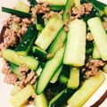 みなみなみ！'s cooksnap of when they made きゅうりと挽き肉のチンジャオロース風炒め.