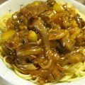 由芽15's cooksnap of when they made ハヤシライスのルーで作る茄子のパスタ.