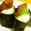 shimaru's cooksnap of when they made さつま揚げのおにぎり★天むす風.