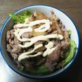になぱぱ's cooksnap of when they made 豚丼(テリマヨ温玉のせ).