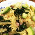 ティムル's cooksnap of when they made つるむらさきとベーコン☆めんつゆパスタ.
