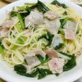 konp0629's cooksnap of when they made ほうれん草とベーコンの梅昆布パスタ.